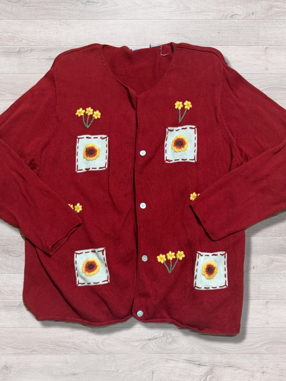 Vintage National Wildlife Federation Knit Sunflower Floral Cardigan Sweater 2XL